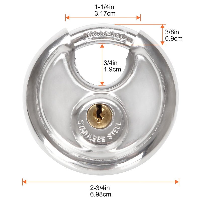 STARVAST 2 Pcs Discus Locks Stainless Steel Round Padlock Heavy Duty Rustproof Disc Padlock by STARVAST, 2-3/4 in. Wide (Keyed Different) - Image 2
